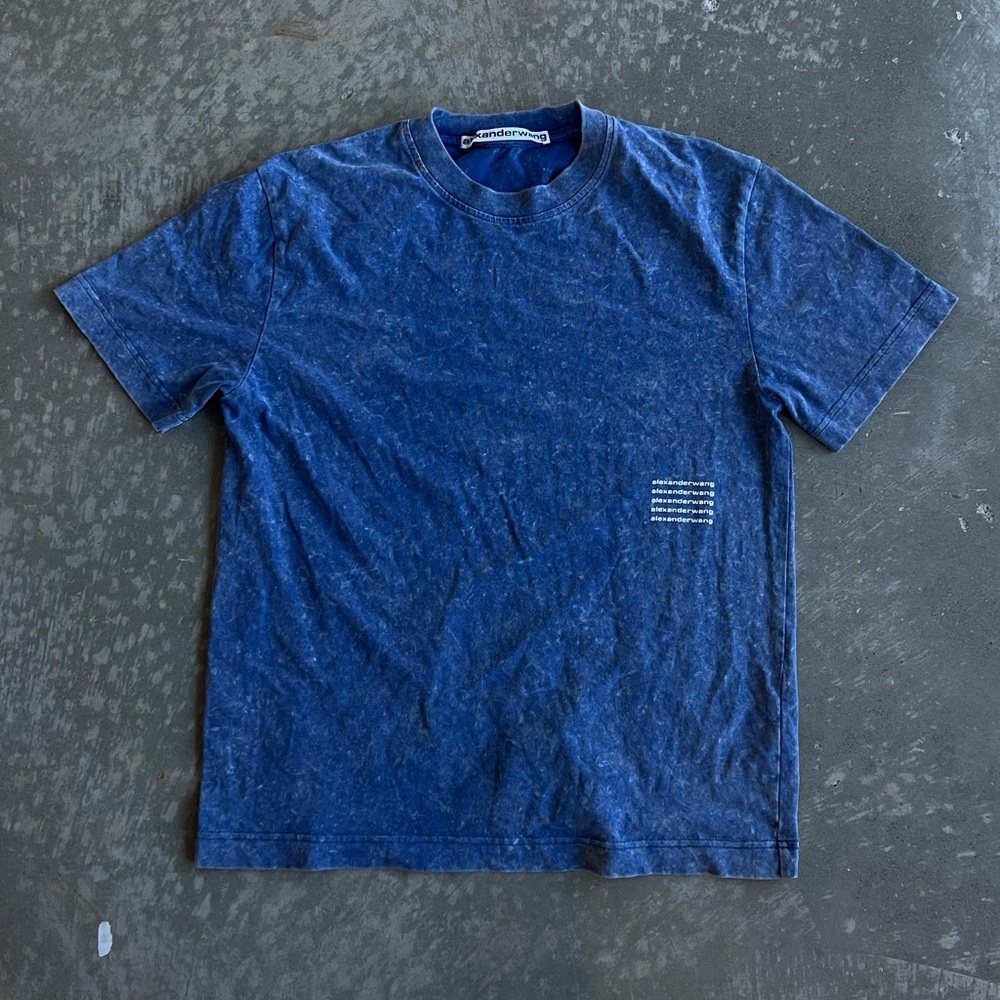Alexander Wang Acid Wash Logo T-Shirt Blue Size Small